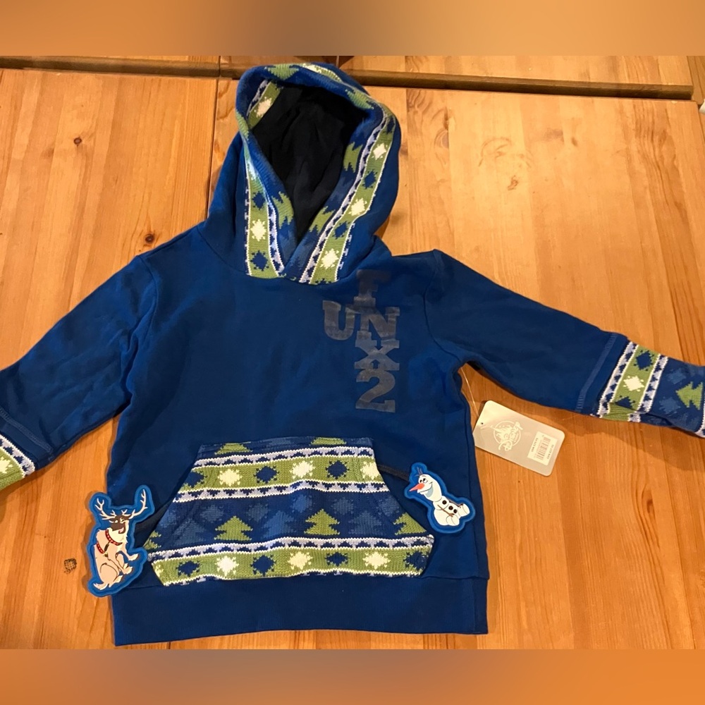 NWT Disney Store Frozen Hooded Fleece Hoodie Size 4 Olaf & Sven Art.